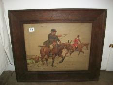 A framed and glazed fox hunting print, framed carved Bass & Co., Ltd.,