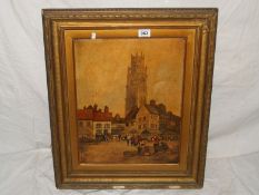 A Victorian oil on board 'City Square' signed and dated below frame