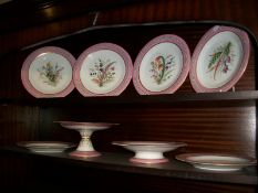 A Worcester hand painted and jewelled 8 piece Dessert set comprising 2 comports and 4 plates,