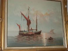 A gilt framed oil on canvas seascape signed L Alexis