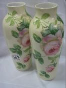 A pair of hand painted vases