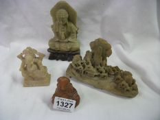 4 carved soapstone figures