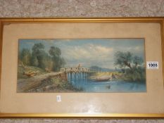 A pair of early watercolour paintings being bridge scenes