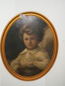 An oval oil portrait of a young boy, author unknown