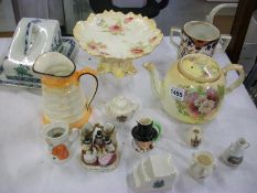 A mixed lot of china including cake stand, cheese dish, crested items etc