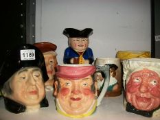 A Toby Jug and 6 Character jugs including Sarey Gamp, Polperro etc