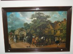 A large oil on canvas, Medieval village scene