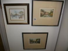 A pair of French watercolours and one other