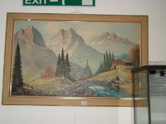 An oil on canvas "Swiss Mountain Scene"