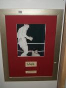 A framed photo of Henry Cooper knocking down Mohamed Ali, signed by Henry Cooper