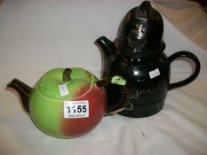 2 Carlton ware teapots, Policeman and apple