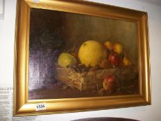 A gilt framed still life oil on canvas, (fruit basket)