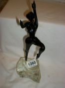 A Murano black glass nude figure on glass base