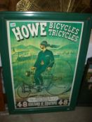 A framed poster "Howe Bicycles"