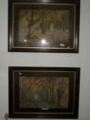 A pair of framed and glazed forest scenes "Budding Spring" and "Autumn Tones", signed
