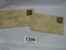 2 penny red stamped envelopes, 1849 and 1851