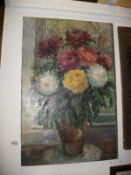 An oil on canvas, Chrystanthemums, bearing the signature D M Hartley