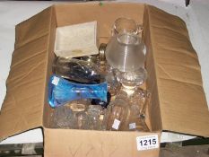 A box of glassware including cruet bottles etc