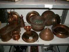 A mixed lot of copper ware (one shelf)