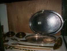 A mixed lot of brassware and 2 silver plated trays