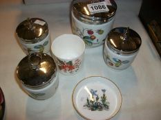 4 Royal Worcester egg coddlers, a Royal Worcester pin tray and a Royal Worcester pot