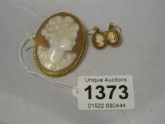 A 9ct gold cameo brooch and earrings