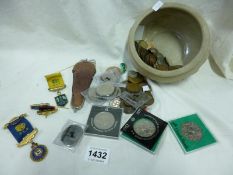 A mixed lot of coins and medals etc