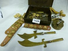 A box of military buttons, badges and Trench art collectables etc.