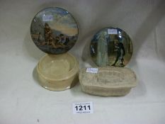 2 Victorian pot lids a/f and a Crystal Palace souvenir pot