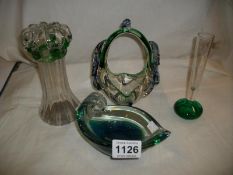 4 items of glassware including a posy vase