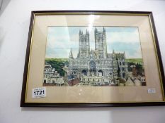 A watercolour of Lincoln Cathedral by B Parish