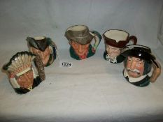 5 Royal Doulton character jugs being The Poacher, Old Charley, Robin Hood, Sancho Pancho and North