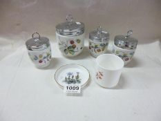 4 Royal Worcester egg coddlers, a Royal Worcester pin dish and a Royal Worcester pot