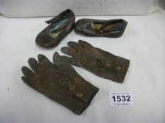 A pair of Victorian Child's leather gloves and shoes