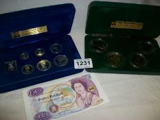 2 cased sets of Pobjoy Mint silver Isle of Man coins