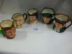 5 Royal Doulton character jugs being Jonny Jon, Simon Cellarer, Old Charley, Jester and Toby