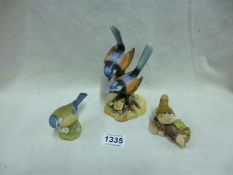 A Royal Crown Derby bird group, Aynsley Blue tit and a John Beswick Wren.