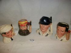 4 Royal Doulton Cricketer character jugs being Dickie Bird, W G Grace, Denis Compton and the