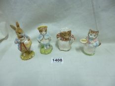 4 Beswick Beatrix Potter figures being Mrs Tiggy Wiggy, Mrs Ribby, Peter with postbag and Tom Kitten