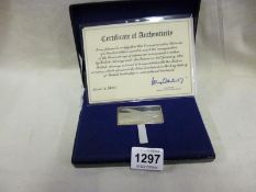 A cased limited edition silver Concorde Ingot and Concorde first day cover