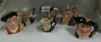 6 Royal Doulton character jugs being Sairey Gamp, Sam Johnson, Mine Host, Apothecary, Gaoler and the