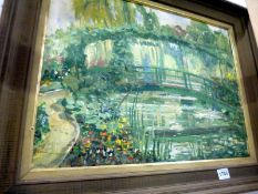 An oil on canvas"Monet's Garden" unsigned