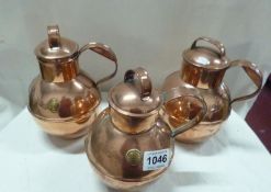 3 lidded copper pots, 2 having Guernsey crests