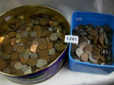 A box and tin of English coins etc.