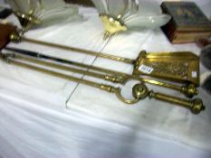 A set of Victorian brass fire irons