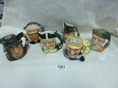 6 Royal Doulton character jugs being Rip Van Winkle, American Indian, Viking, Robin Hood, Veteran