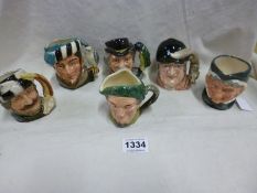 6 Royal Doulton character jugs being The Trapper, The Walrus and the Carpenter, The Falconer, Auld