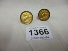 A pair of 1910 gold Sovereign in 9ct gold cuff links
