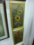 2 gilt framed floral pictures