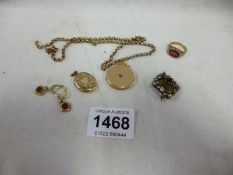 2 lockets, a chain, brooch and earrings